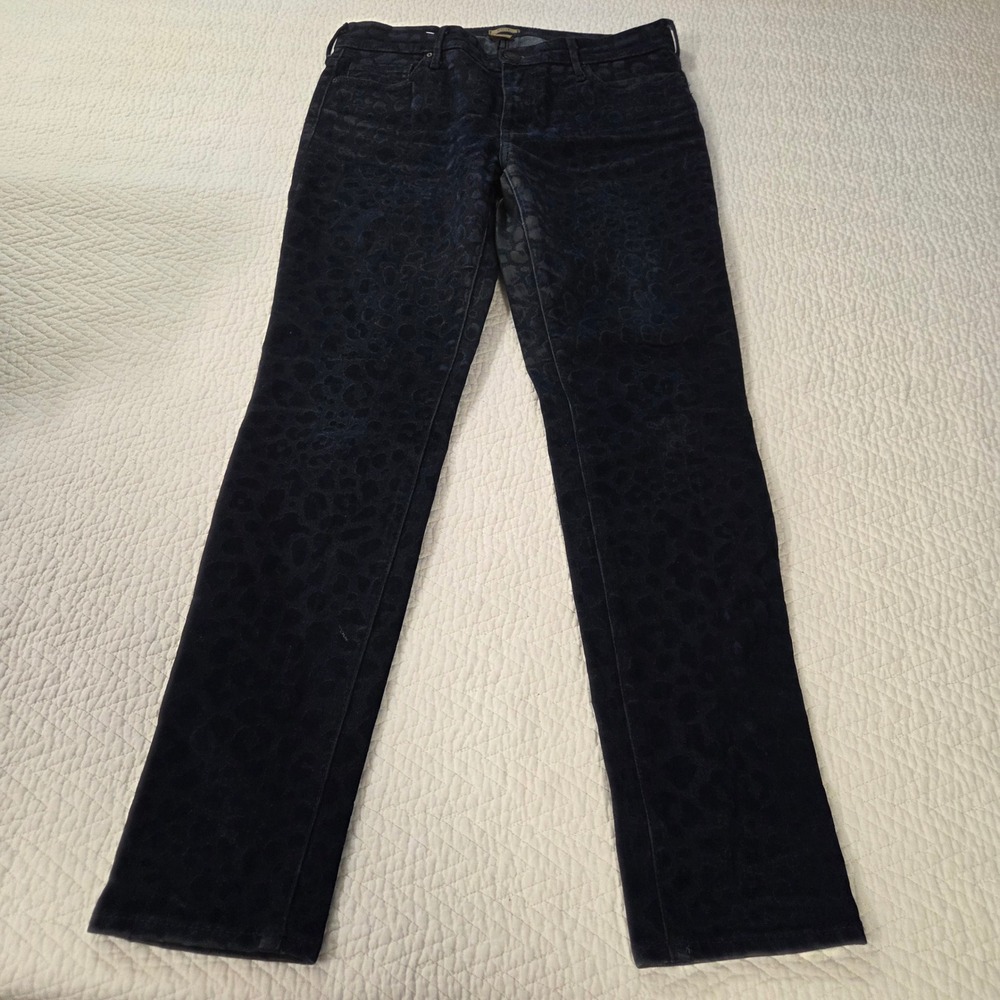 True Religion Halle Mid Rise Super Skinny Jeans Navy Blue Leopard Print Size 29